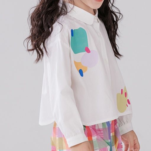 柄シャツ 柄シャツ 水彩アートキッズシャツ