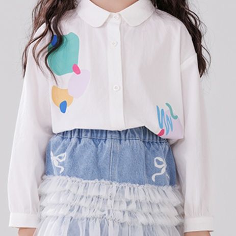 柄シャツ 柄シャツ 水彩アートキッズシャツ