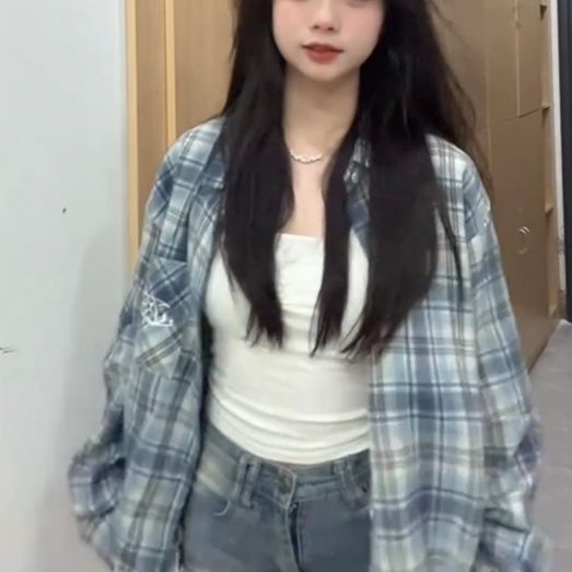 柄シャツ 柄シャツ 格子模様ゆったりシャツ