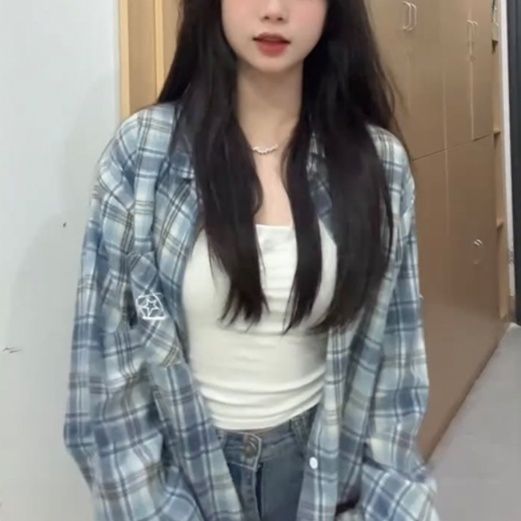 柄シャツ 柄シャツ 格子模様ゆったりシャツ