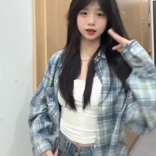 柄シャツ 柄シャツ 格子模様ゆったりシャツ