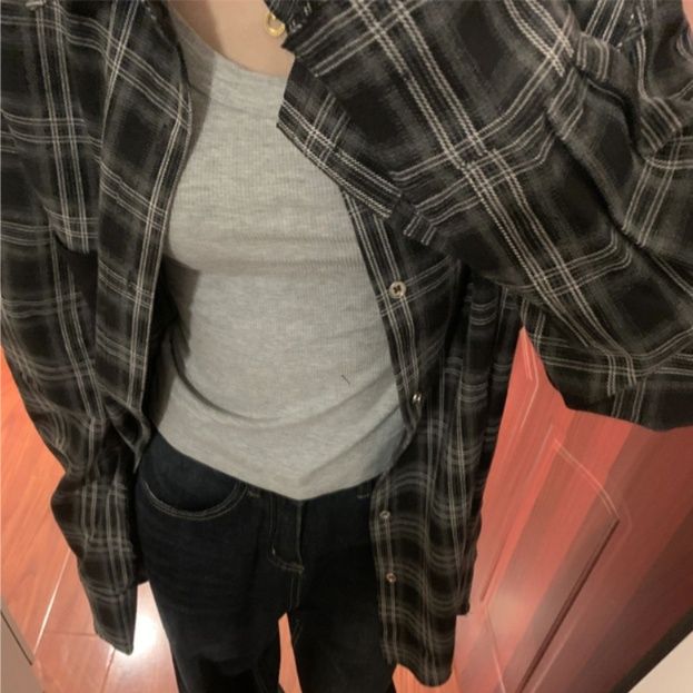 柄シャツ 柄シャツ 格子模様くつろぎシャツ