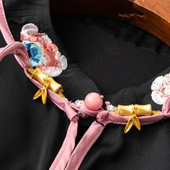 柄シャツ 柄シャツ 花刺繍リボン装飾袖口シャツ