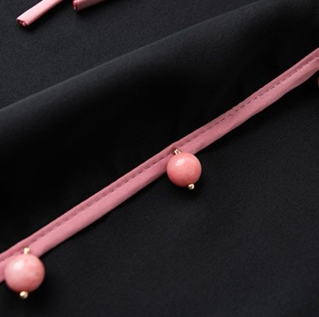 柄シャツ 柄シャツ 花刺繍リボン装飾袖口シャツ