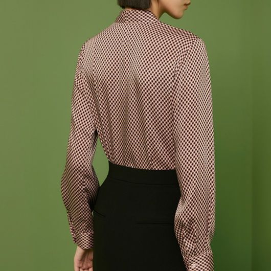 柄シャツ 市松模様リボンタイ総柄シャツ