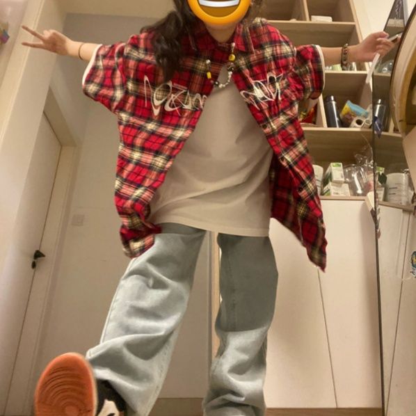 柄シャツ 柄シャツ 格子模様のストリート風シャツ