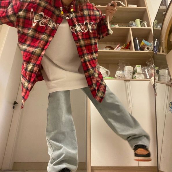 柄シャツ 柄シャツ 格子模様のストリート風シャツ