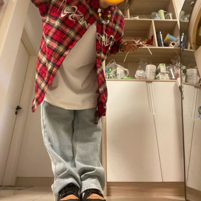 柄シャツ 柄シャツ 格子模様のストリート風シャツ