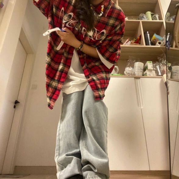 柄シャツ 柄シャツ 格子模様のストリート風シャツ