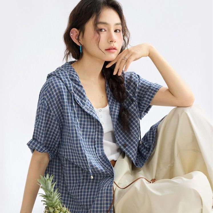 柄シャツ 柄シャツ 涼やか格子模様半袖シャツ