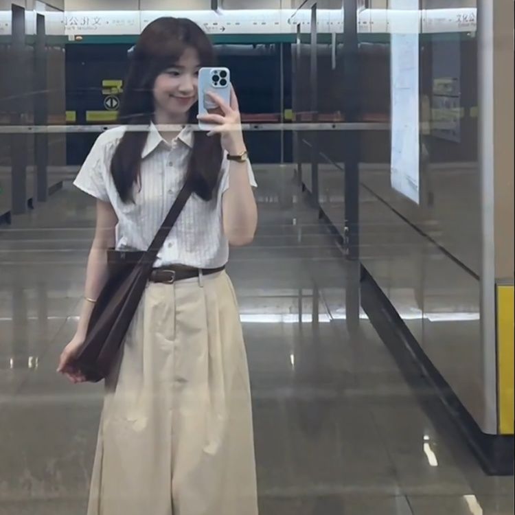 柄シャツ 涼やか縦縞半袖チェック柄シャツ