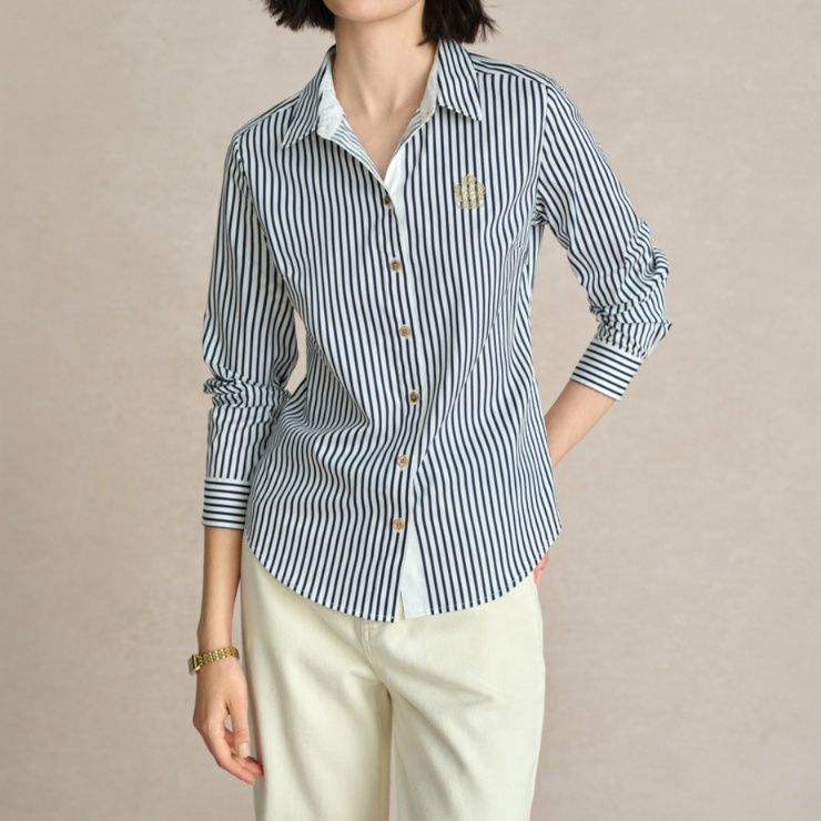 柄シャツ 上品縦縞チェック柄シャツ