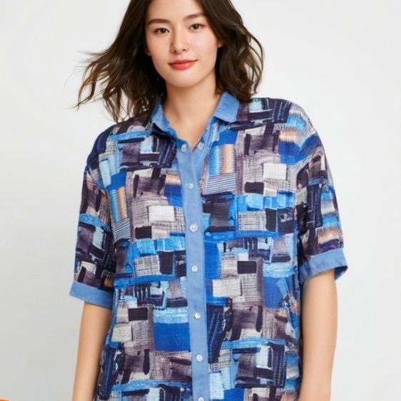 柄シャツ 幾何学模様のアートペイント柄シャツ