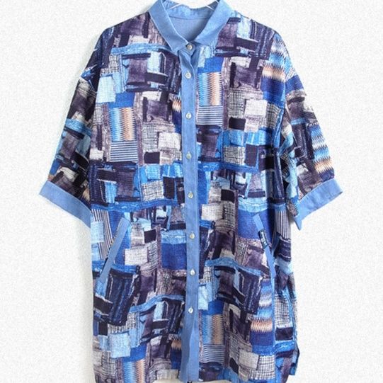 柄シャツ 幾何学模様のアートペイント柄シャツ