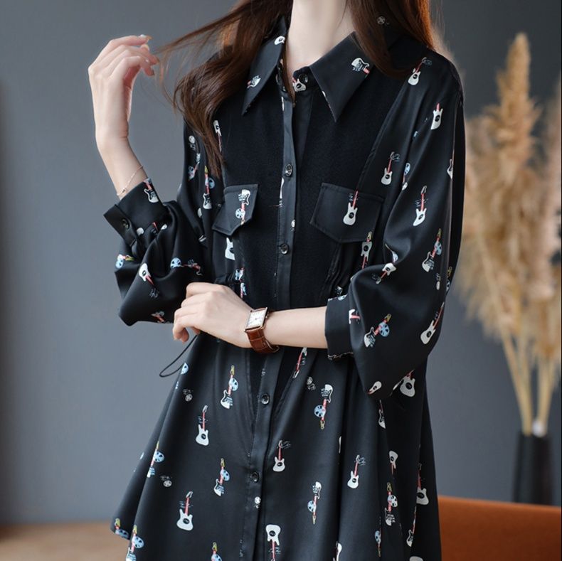 柄シャツ 柄シャツ 楽器模様のゆったりシャツ