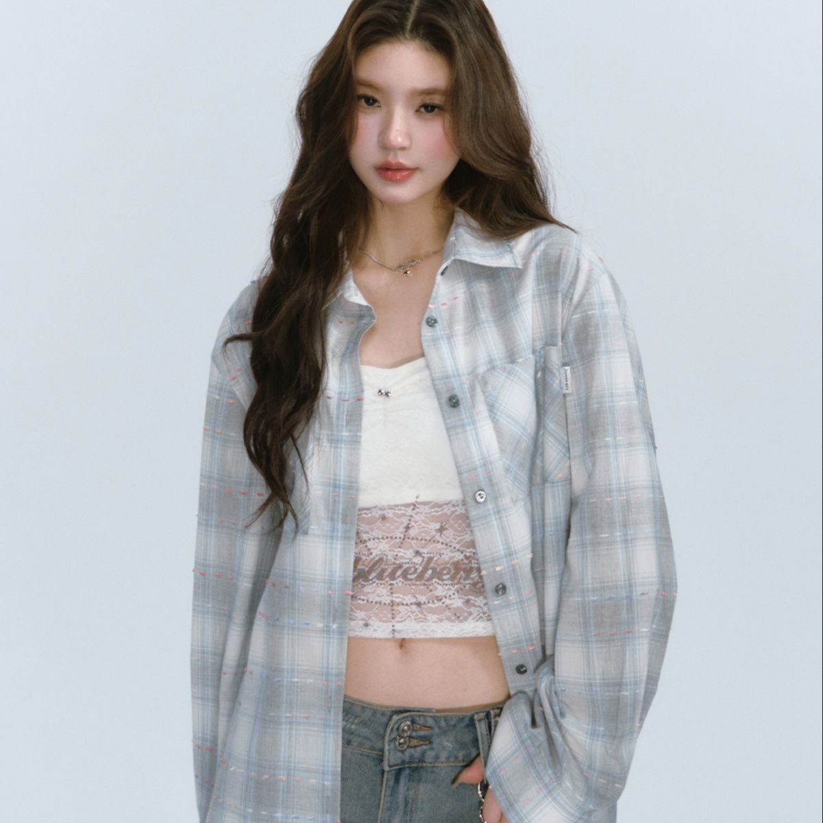 柄シャツ 柄シャツ 優美格子模様ゆったりシャツ