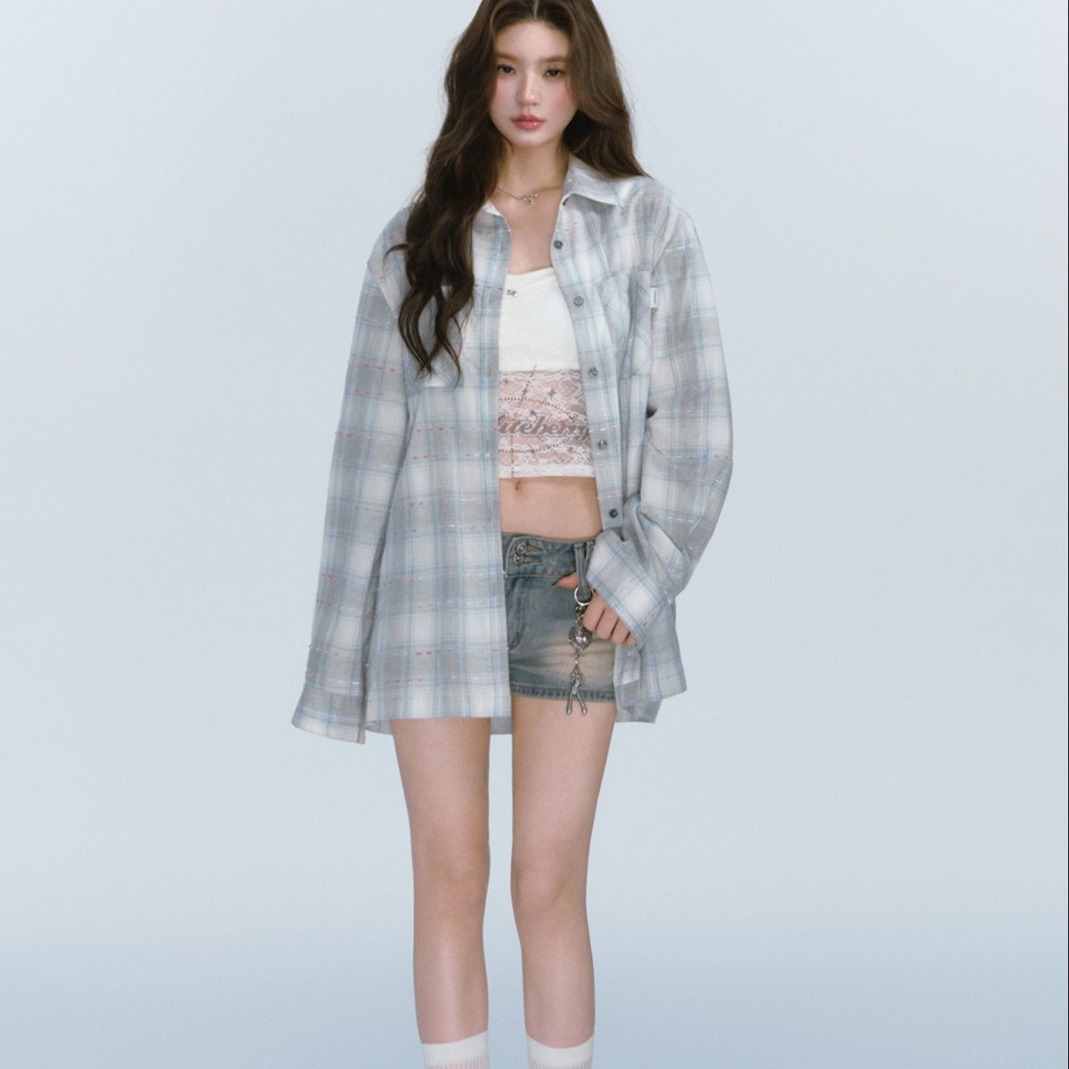 柄シャツ 柄シャツ 優美格子模様ゆったりシャツ