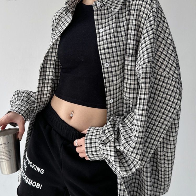 柄シャツ ゆったりシルエット格子柄シャツ