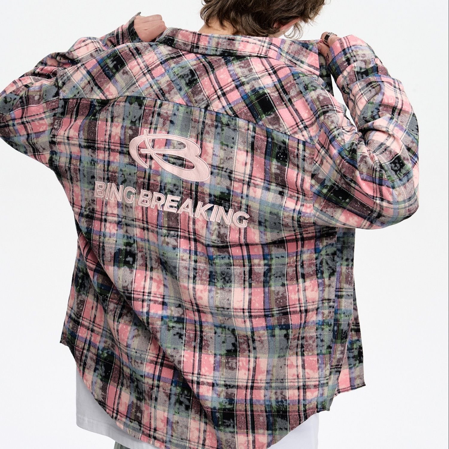 柄シャツ 柄シャツ ぼかし模様チェックオーバーシャツ