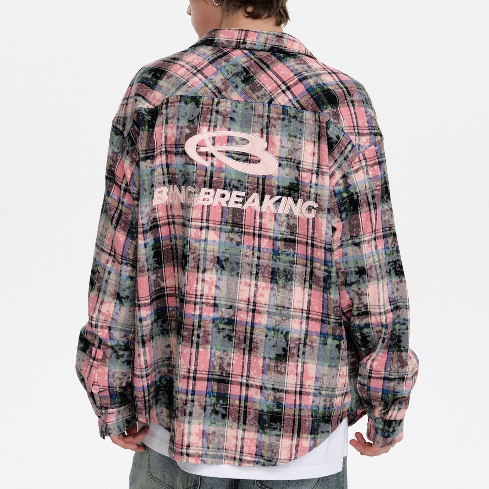 柄シャツ 柄シャツ ぼかし模様チェックオーバーシャツ