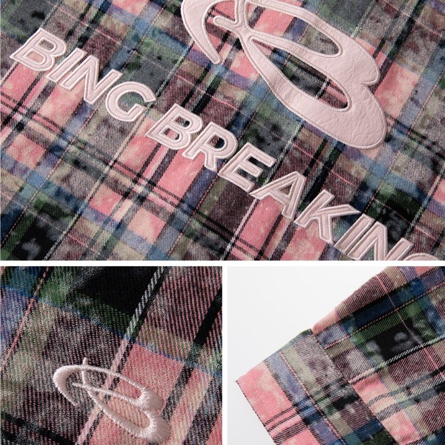 柄シャツ 柄シャツ ぼかし模様チェックオーバーシャツ