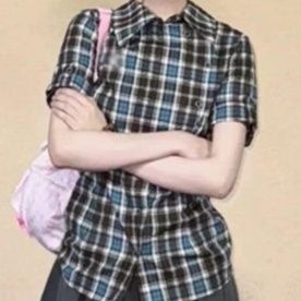 柄シャツ 柄シャツ 爽やか格子模様 半袖シャツ