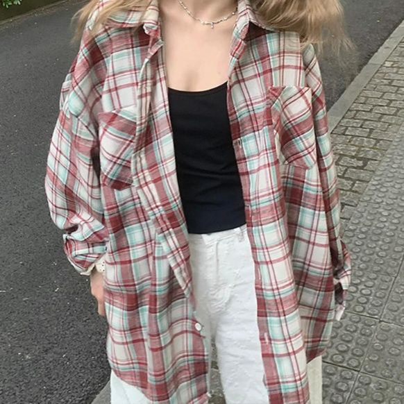 柄シャツ 柄シャツ 格子模様のやわらか日常シャツ