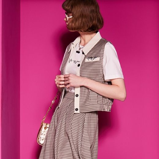 柄シャツ 柄シャツ レトロ格子柄セットアップベスト