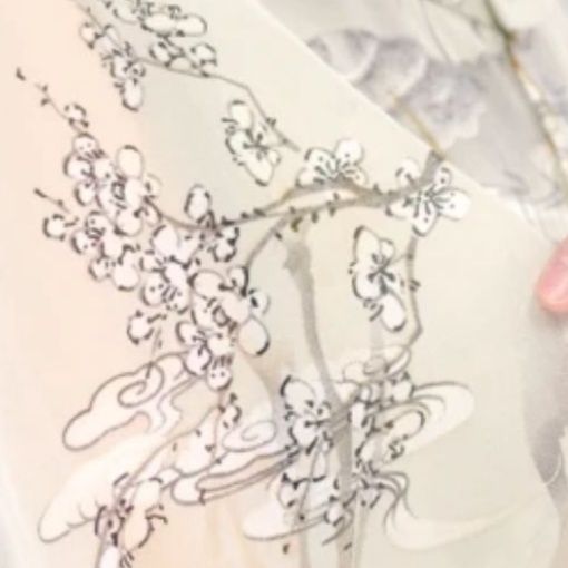柄シャツ 桜花と蓮の印象画バルーンシャツ
