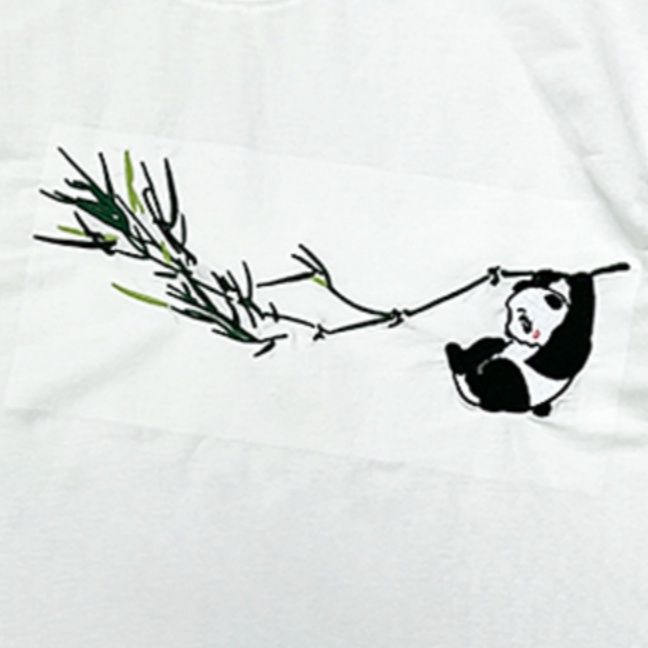 柄シャツ 竹とパンダ刺繍デザイン半袖シャツ