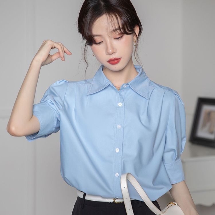 柄シャツ 優美パフスリーブ柄シャツ