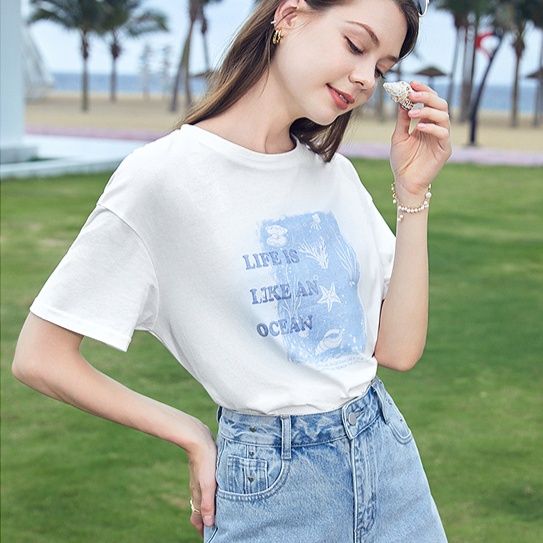 柄シャツ マリンメッセージ プリント半袖シャツ
