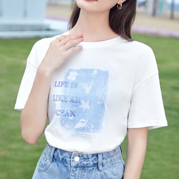 柄シャツ マリンメッセージ プリント半袖シャツ