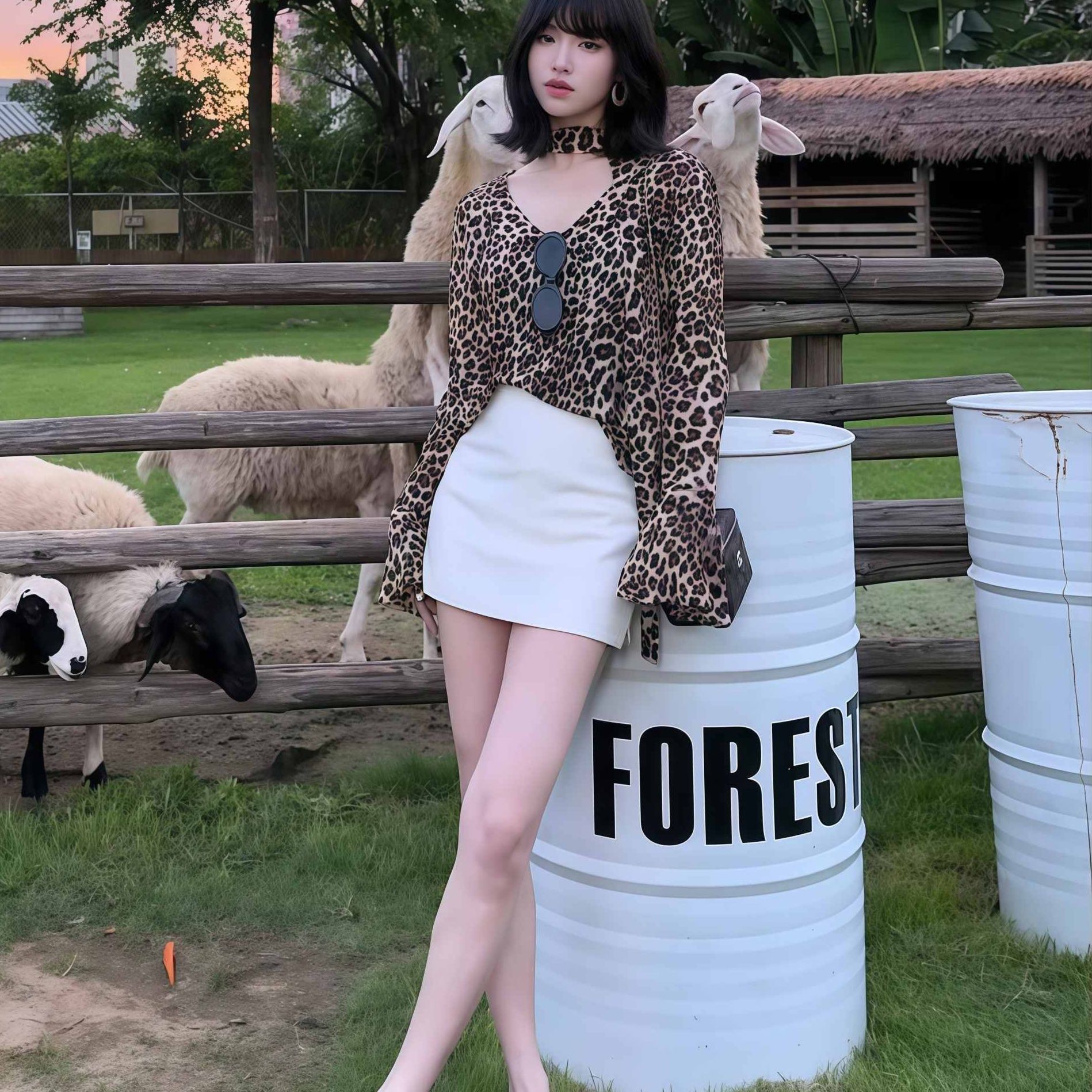 柄シャツ 野性の魅力 フレアスリーブヒョウ柄シャツ