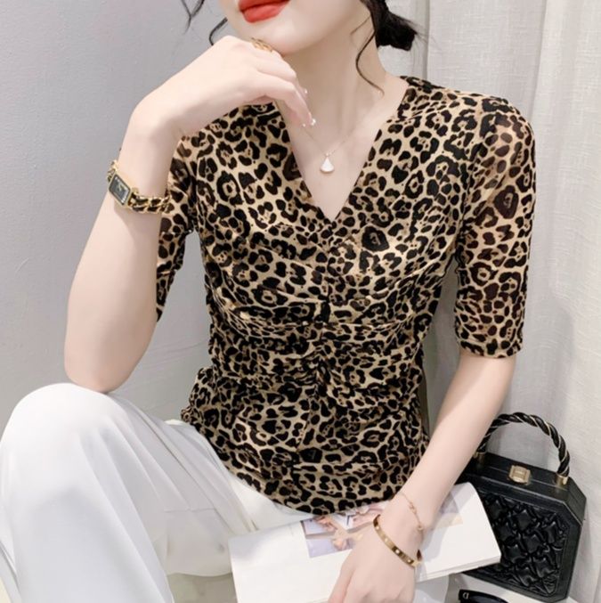 柄シャツ 華麗なる野性美 ヒョウ柄カシュクールブラウス