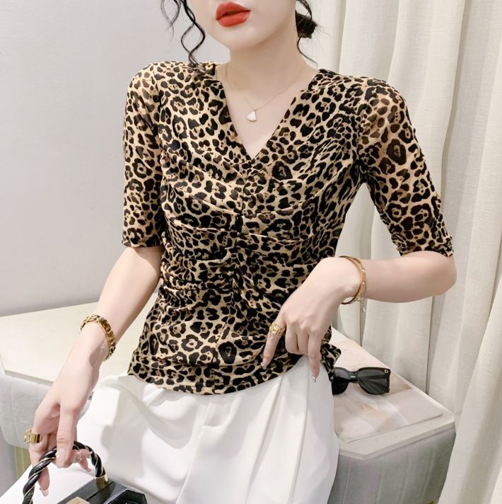 柄シャツ 華麗なる野性美 ヒョウ柄カシュクールブラウス