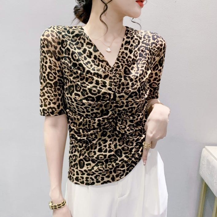 柄シャツ 華麗なる野性美 ヒョウ柄カシュクールブラウス