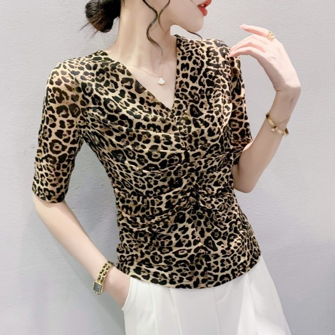 柄シャツ 華麗なる野性美 ヒョウ柄カシュクールブラウス