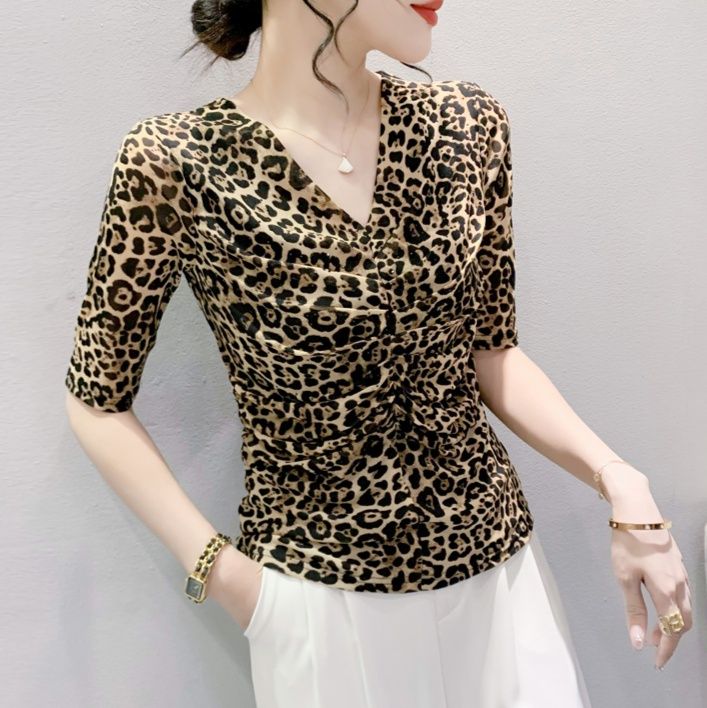 柄シャツ 華麗なる野性美 ヒョウ柄カシュクールブラウス