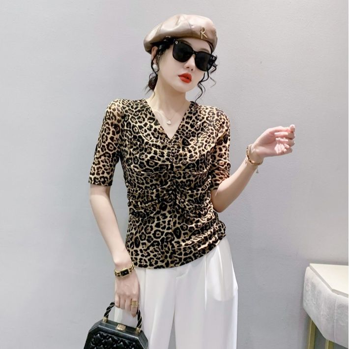 柄シャツ 華麗なる野性美 ヒョウ柄カシュクールブラウス