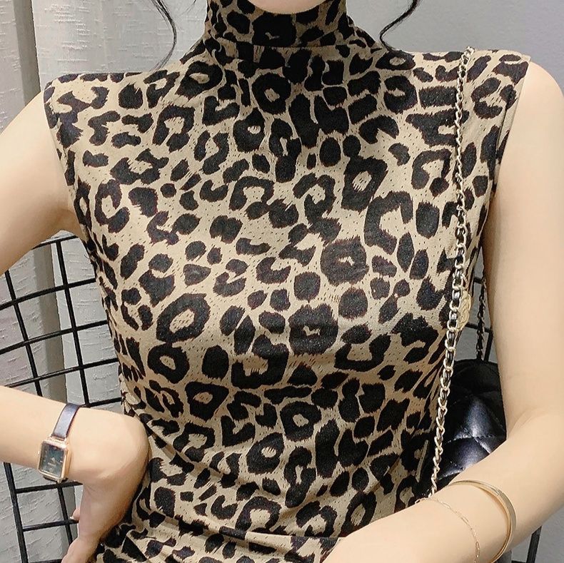 柄シャツ 優美な野性美 ノースリーブヒョウ柄シャツ