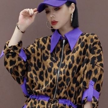 柄シャツ 野性的魅力ヒョウ柄ジャンプスーツ