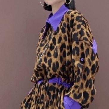 柄シャツ 野性的魅力ヒョウ柄ジャンプスーツ