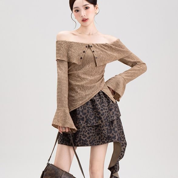柄シャツ 野性美あふれる豹紋アシンメトリースカート