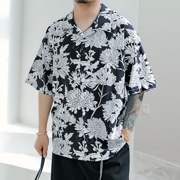 柄シャツ 大輪菊モダンアロハシャツ