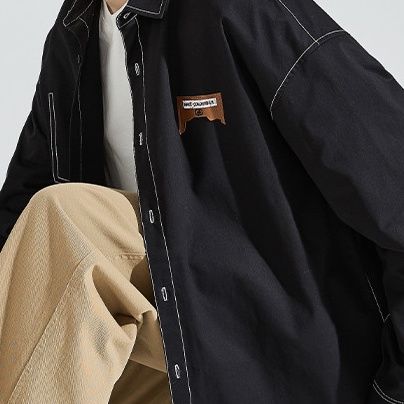 柄シャツ ステッチ際立つワークシャツ