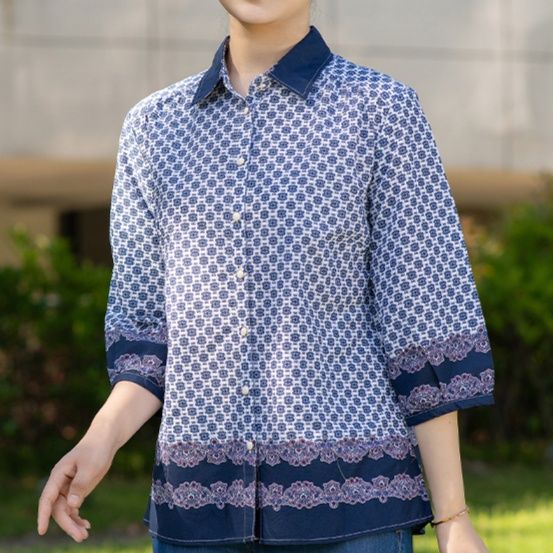 柄シャツ 七宝模様の和風格子総柄シャツ