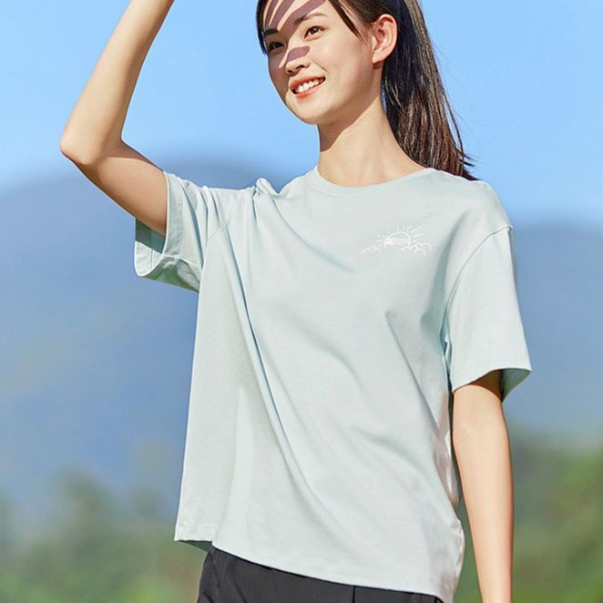 柄シャツ アウトドア風景ライン入り半袖