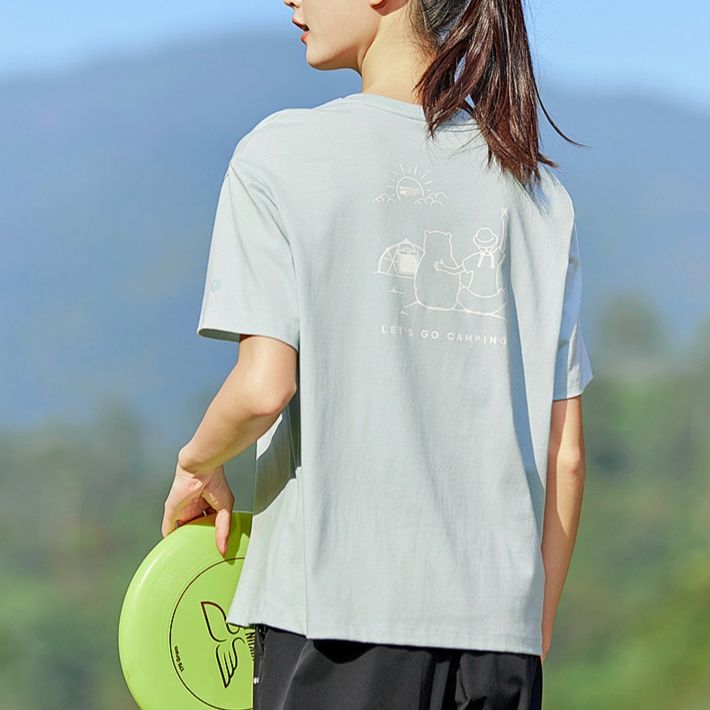 柄シャツ アウトドア風景ライン入り半袖