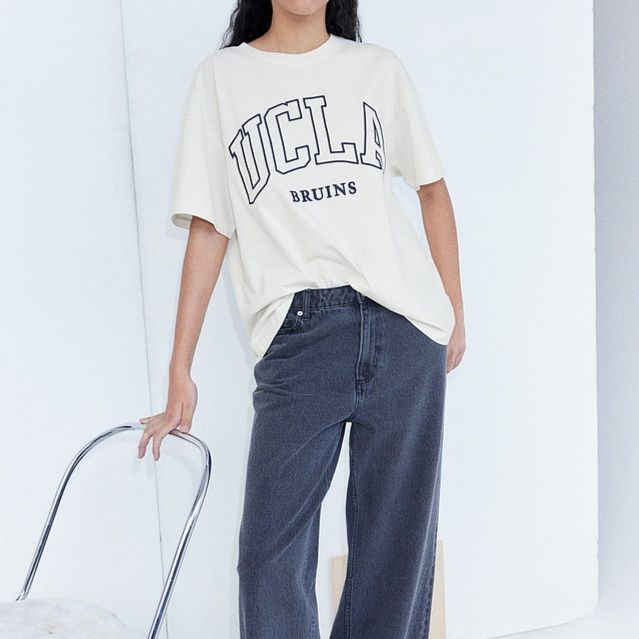柄シャツ 文字入り カレッジ風 ゆるシルエット シャツ